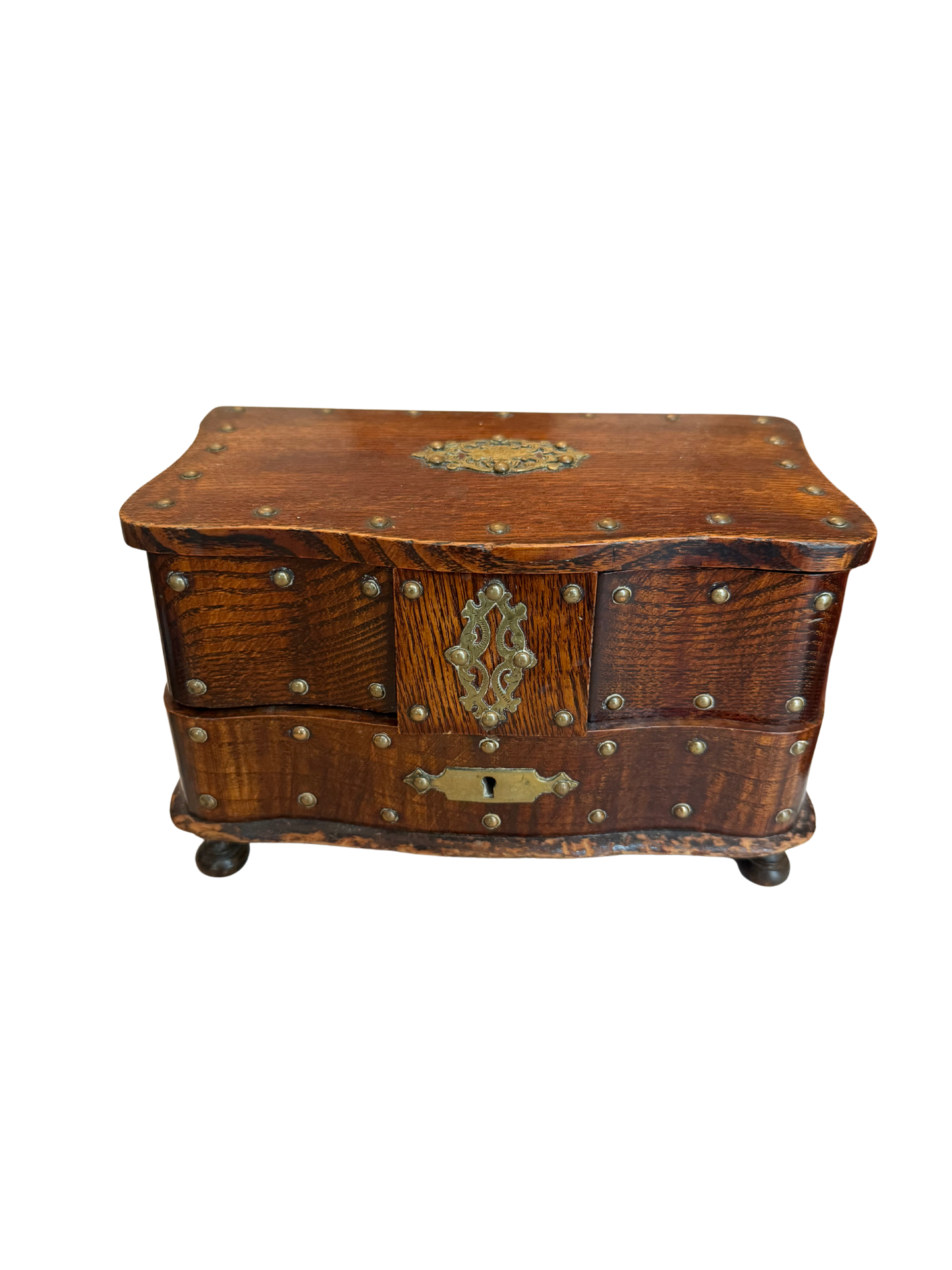 Victorian Oak Serpentine-Front Jewelry Casket with Expanding Side Compartments