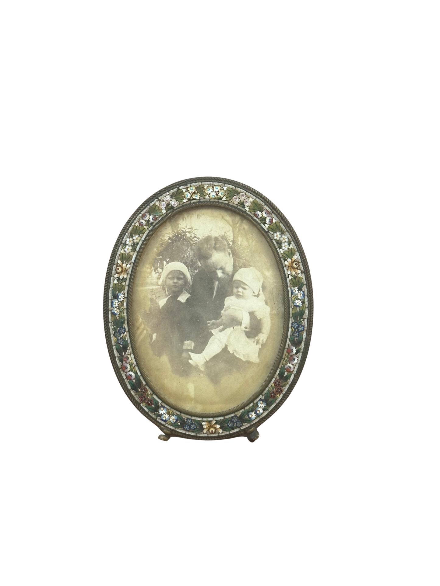 Antique Oval Floral Micro-Mosaic Photograph Frame