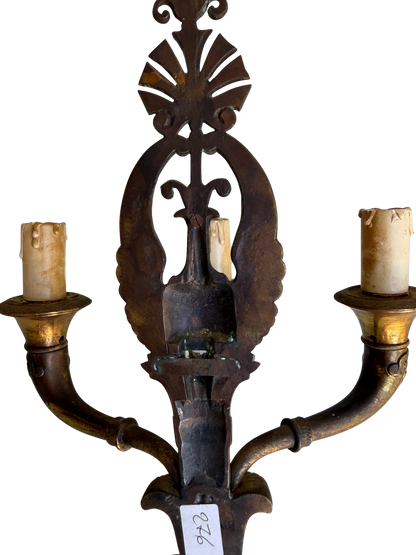 Pair of French Napoleon III Empire Revival Gilt Bronze Eagle Three-Light Wall Sconces, Late 19th Century