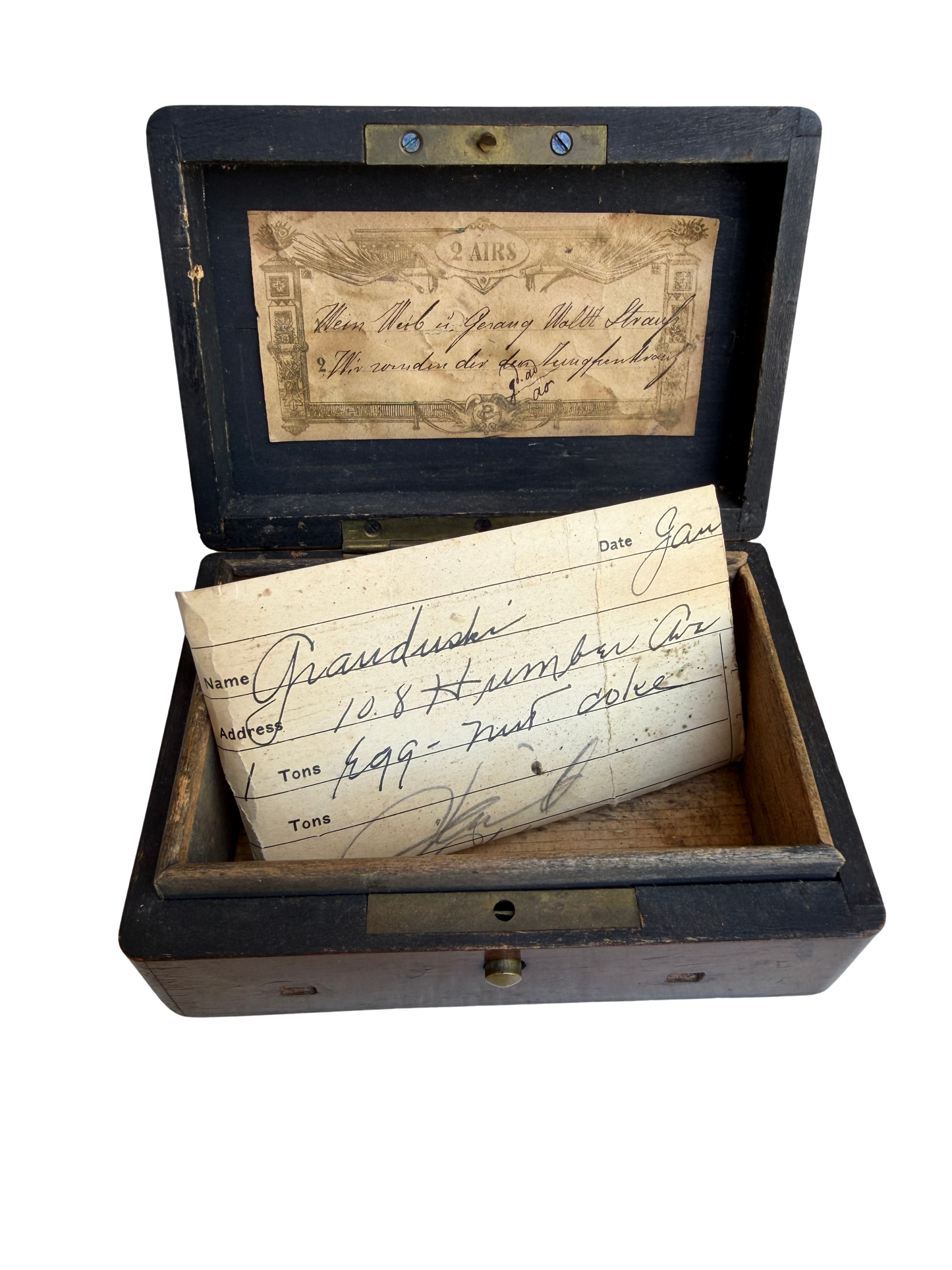 Antique Continental Two-Air Cylinder Music Box Case with Rosewood Veneer and Original Tune Sheet