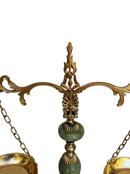 Vintage Continental Gilt Metal and Green Onyx Balance Scale, Mid-20th Century