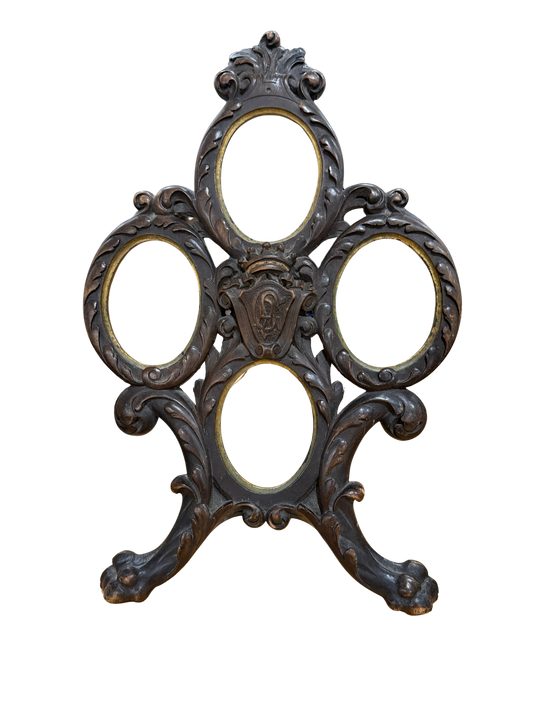 Black Forest Carved Wood Frame with Crown Monogram and Four Ovals