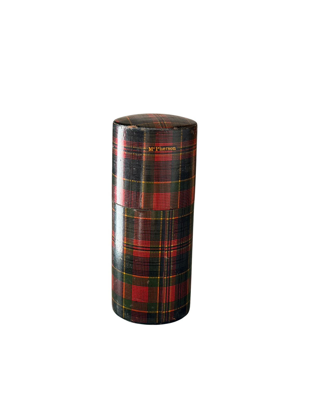 Antique Mauchline Ware Tartan Ware Cylindrical Pin Case / Needle Case, McPherson Tartan