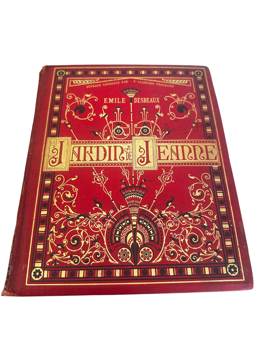 19th C Illustrated French Red Cartonnage Book on Botany by Emile Desbeau (1836-1906) / Published in 1883