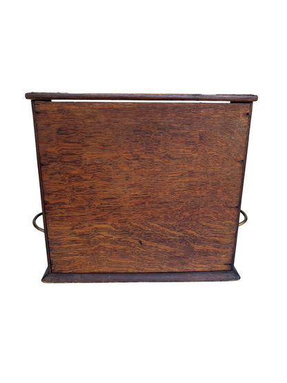 English Victorian Carved Oak Three-Bottle Tantalus and Games Compendium with Cut Glass Decanters, Circa 1880–1900