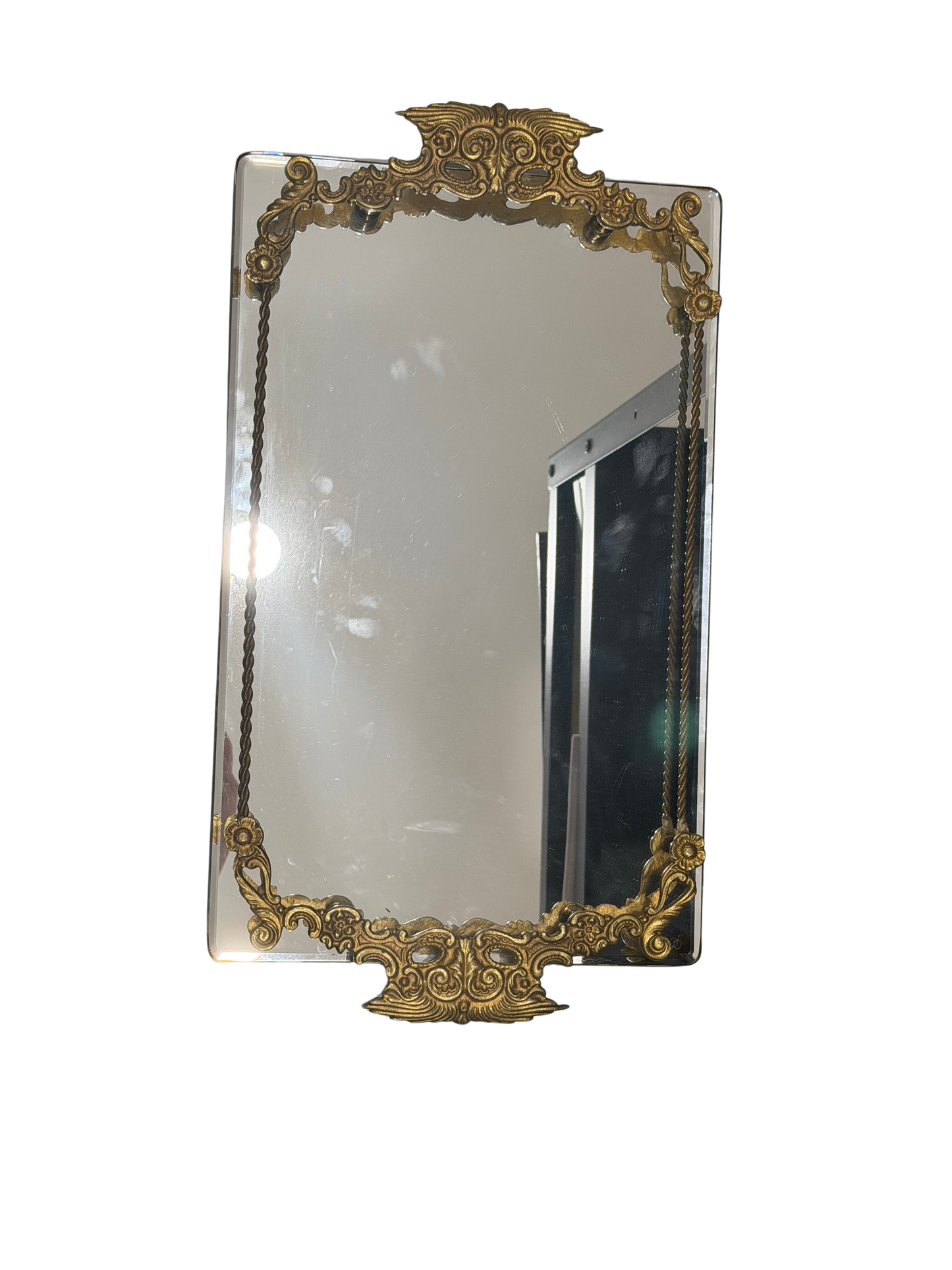 French Rococo-Style Gilt Bronze Mounted Mirror Tray with Twisted Gallery