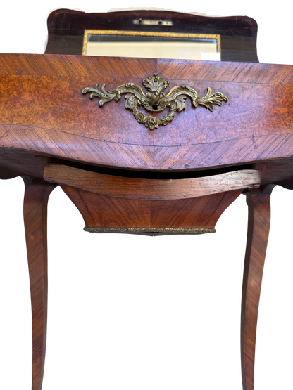 Stamped Paul Sormani Paris Louis XV Style Marquetry Vanity / Dressing Table with Mirror