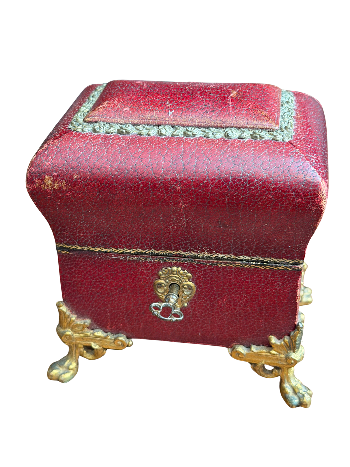 Antique French Napoleon III Leather Perfume Casket with Pair of Gilt Scent Bottles