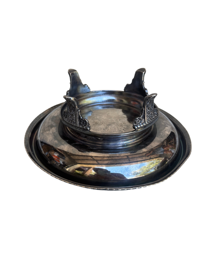 Victorian Silverplate Brides Basket Centerpiece with Figural Floral Swing Handle