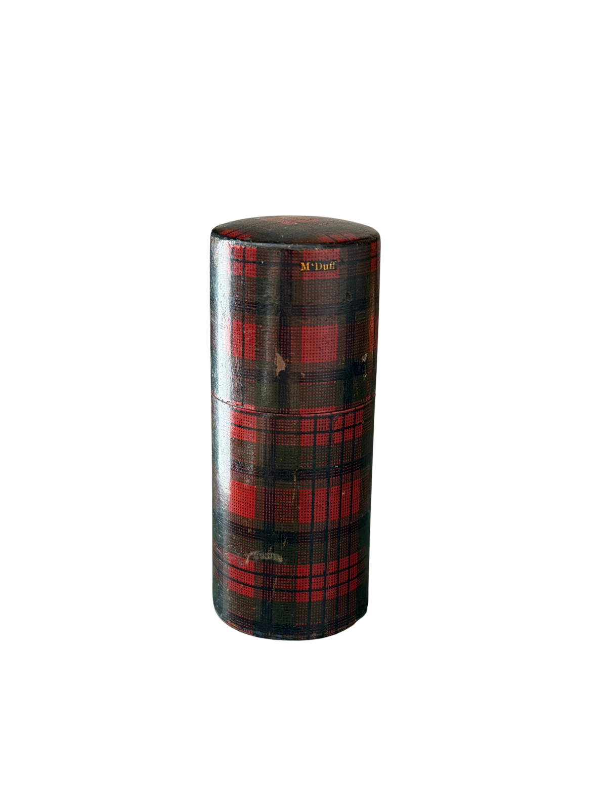 Antique Mauchline Ware Tartan Ware Cotton Reel Holder / Thread Case, McDuff Tartan