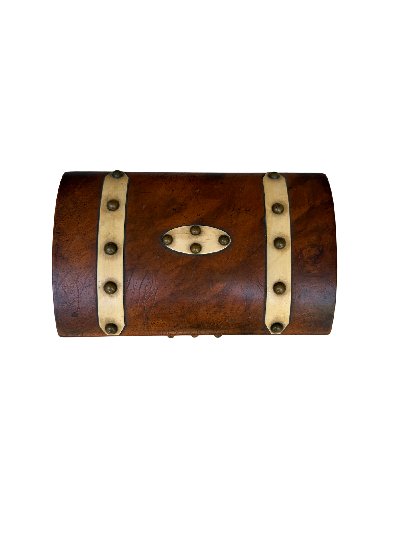 English Walnut Domed Jewelry Box with Bone Escutcheons and SIlk-Lined Interior