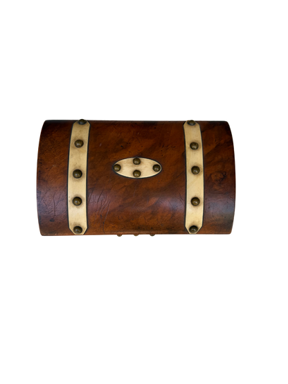 English Walnut Domed Jewelry Box with Bone Escutcheons and SIlk-Lined Interior