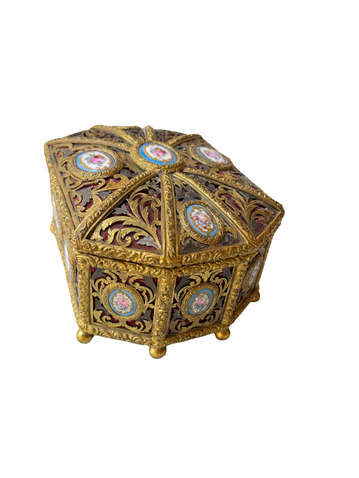 Napoleon III Style Ormolu Jewelry Casket with Sèvres-Style Porcelain Plaques
