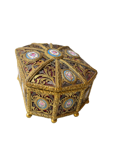 Napoleon III Style Ormolu Jewelry Casket with Sèvres-Style Porcelain Plaques