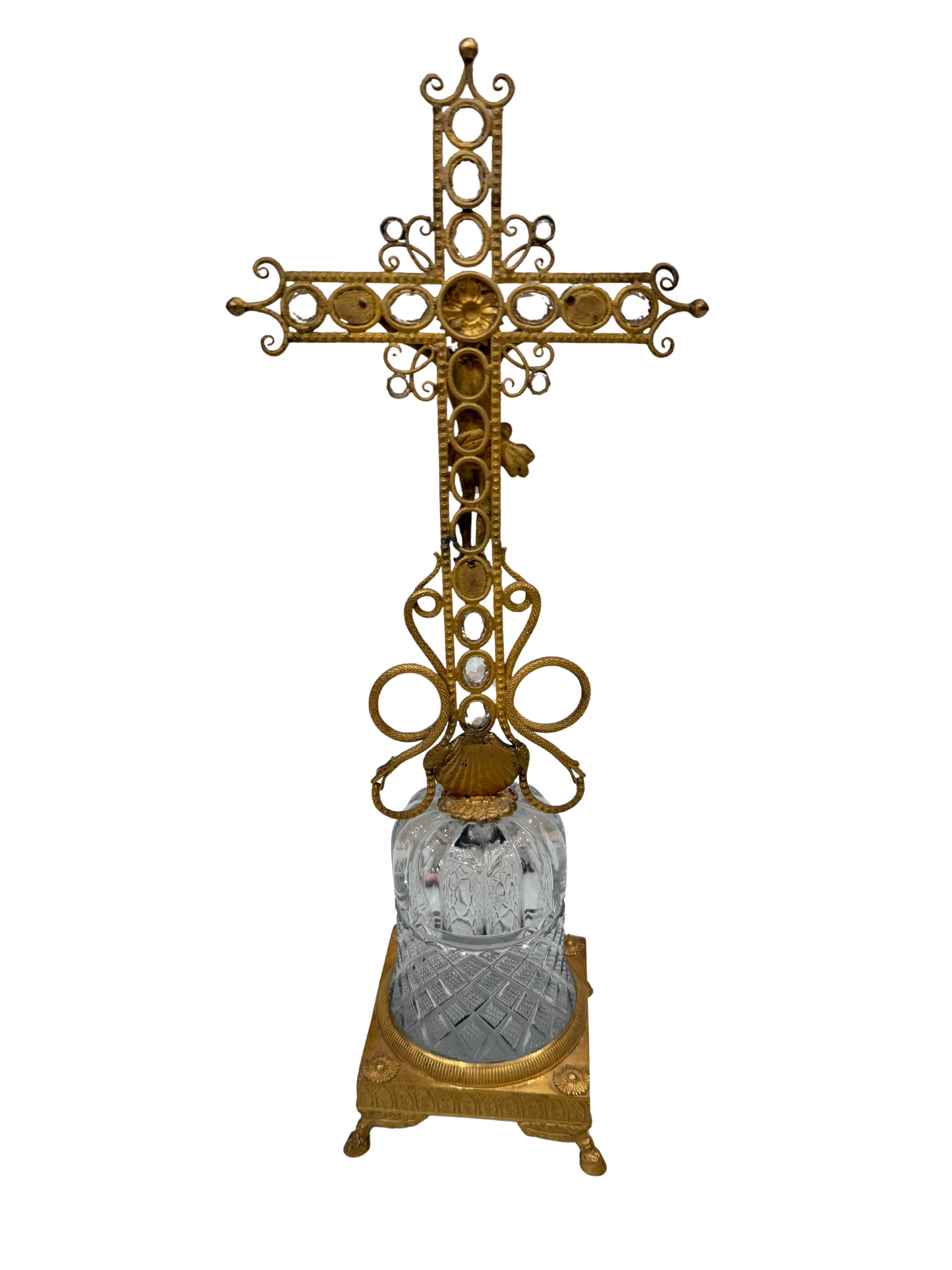 French Empire-Style Jeweled Crucifix on Crystal Pedestal
