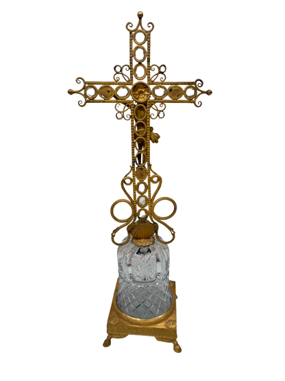 French Empire-Style Jeweled Crucifix on Crystal Pedestal