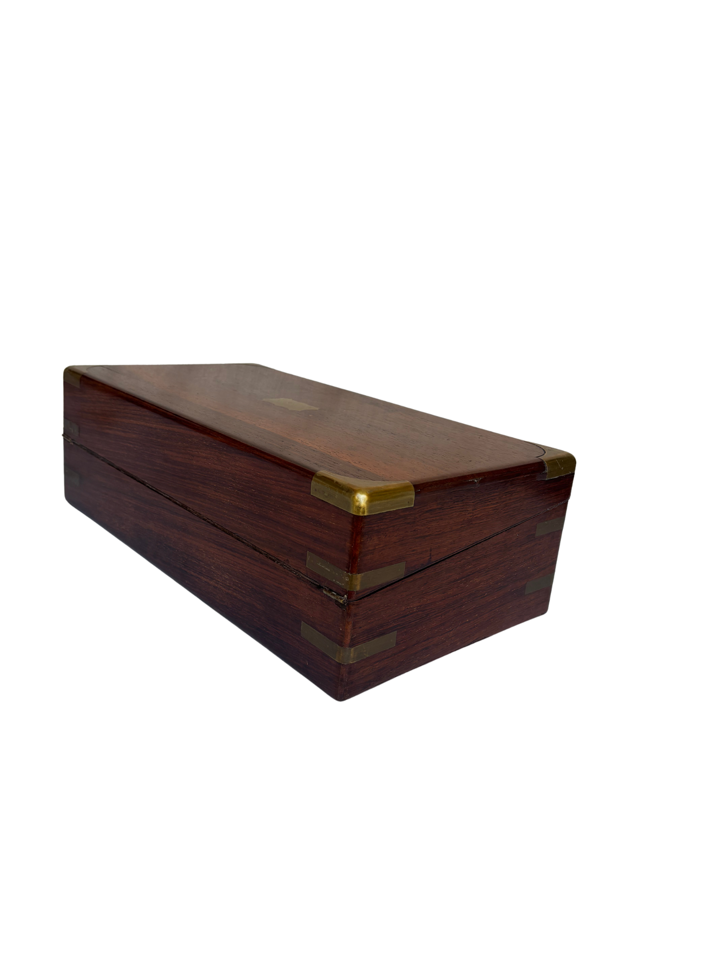 Antique Rosewood Campaign-Style Writing Slope with Brass Mounts and Inkwells