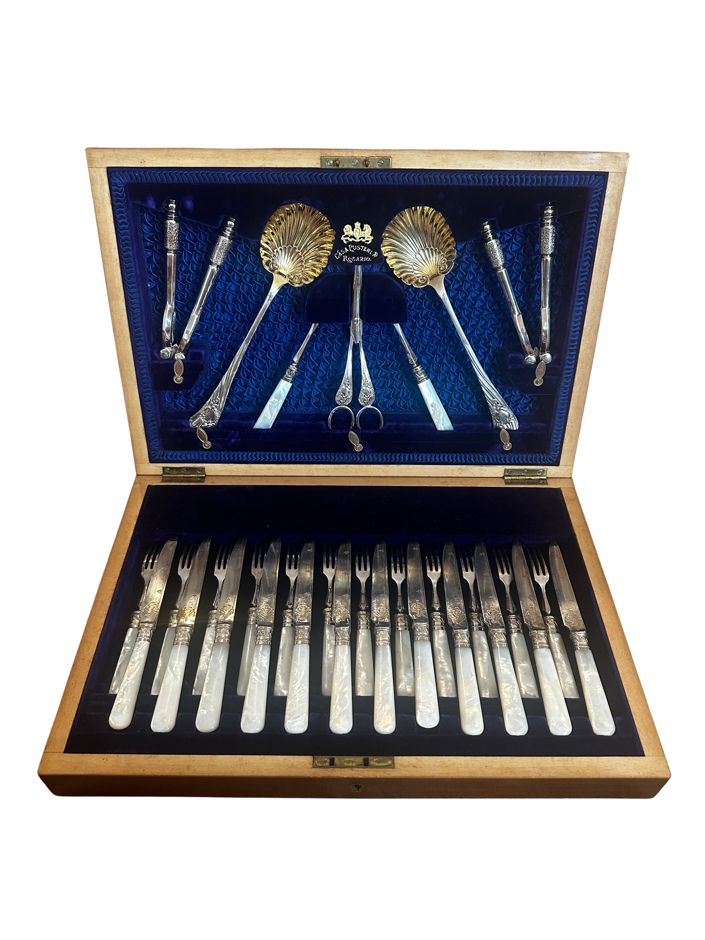 James Dixon and Sons Cased Mother-of-Pearl Dessert Service, Retailed by Casa Pusterla Rosario