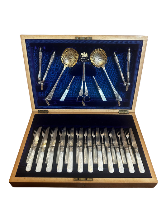 James Dixon and Sons Cased Mother-of-Pearl Dessert Service, Retailed by Casa Pusterla Rosario