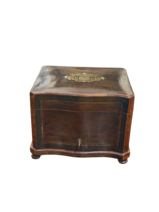 French Napoleon III Brass-Inlaid Cave a Cigar Humidor with Sliding Trays