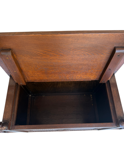 English Jacobean Style Carved Oak Barley Twist Hall Bench