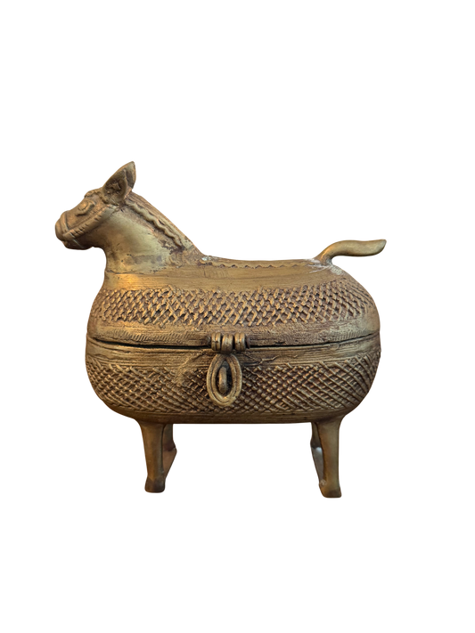 Cast Brass Horse-Form Casket (Dhokra)