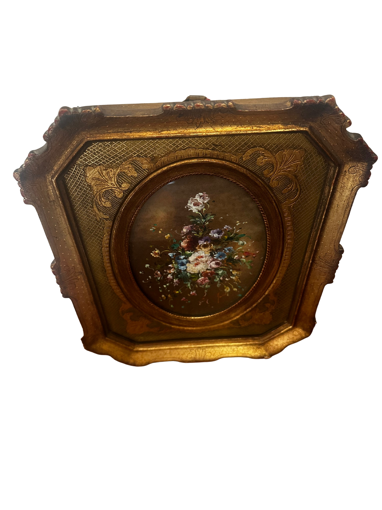 Vintage Italian Oil Painting on Copper of Floral Still Life