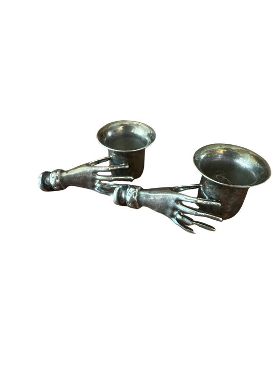 Pair of Silverplate Mini Lady Hand Taper Candle Holders