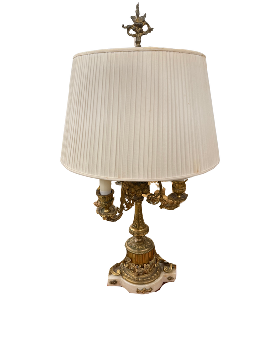 Pair of Louis XVI–Style Gilt Metal & Marble Candelabra Table Lamps