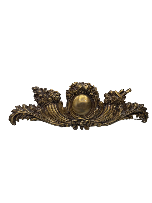 Monumental Bronze Pediment with Cartouche in Center and Floral Bouquets