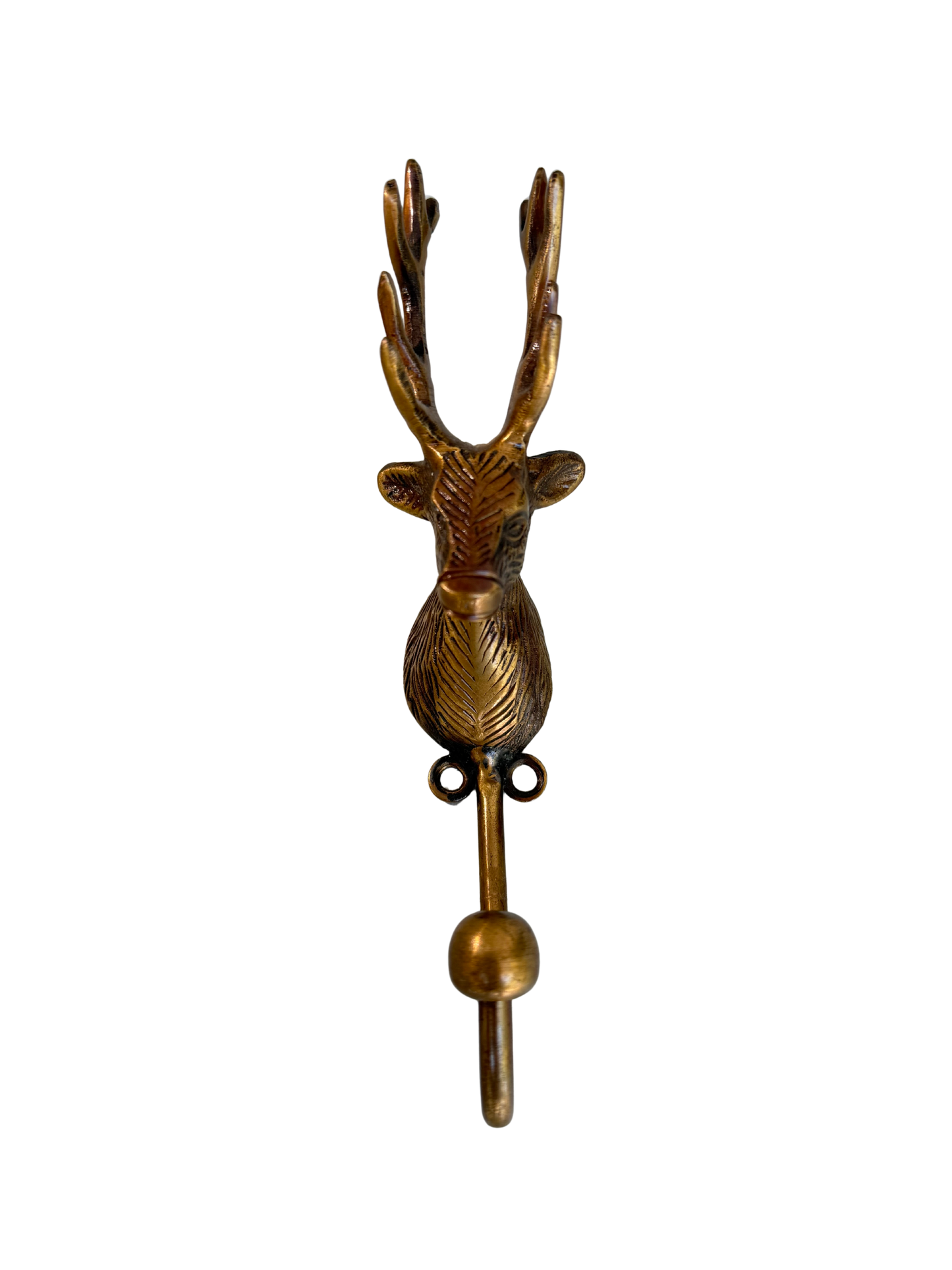 Vintage Cast Brass Stag Head Wall Hook