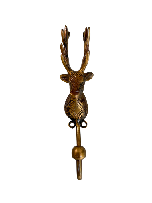 Vintage Cast Brass Stag Head Wall Hook
