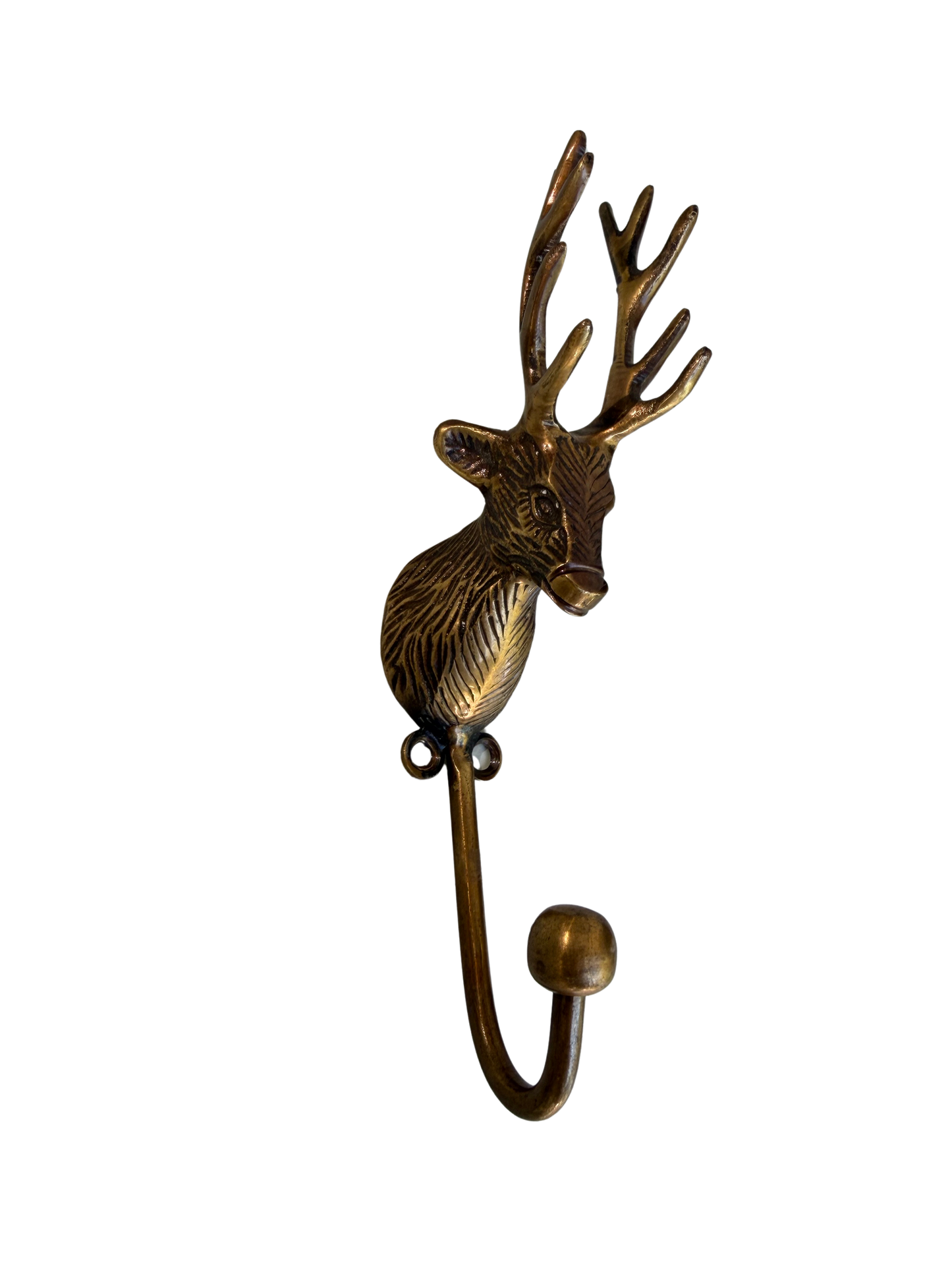 Vintage Cast Brass Stag Head Wall Hook