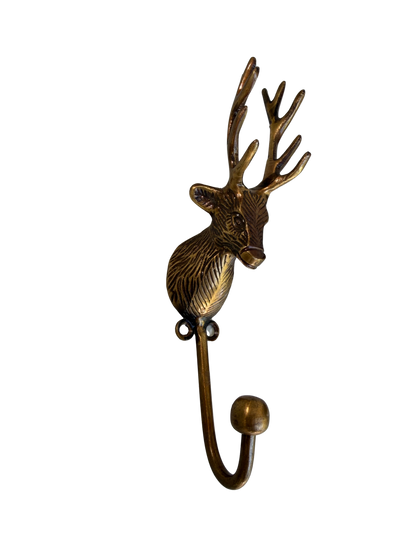Vintage Cast Brass Stag Head Wall Hook