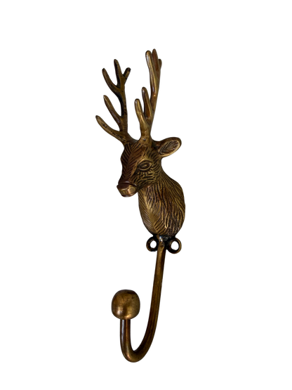 Vintage Cast Brass Stag Head Wall Hook
