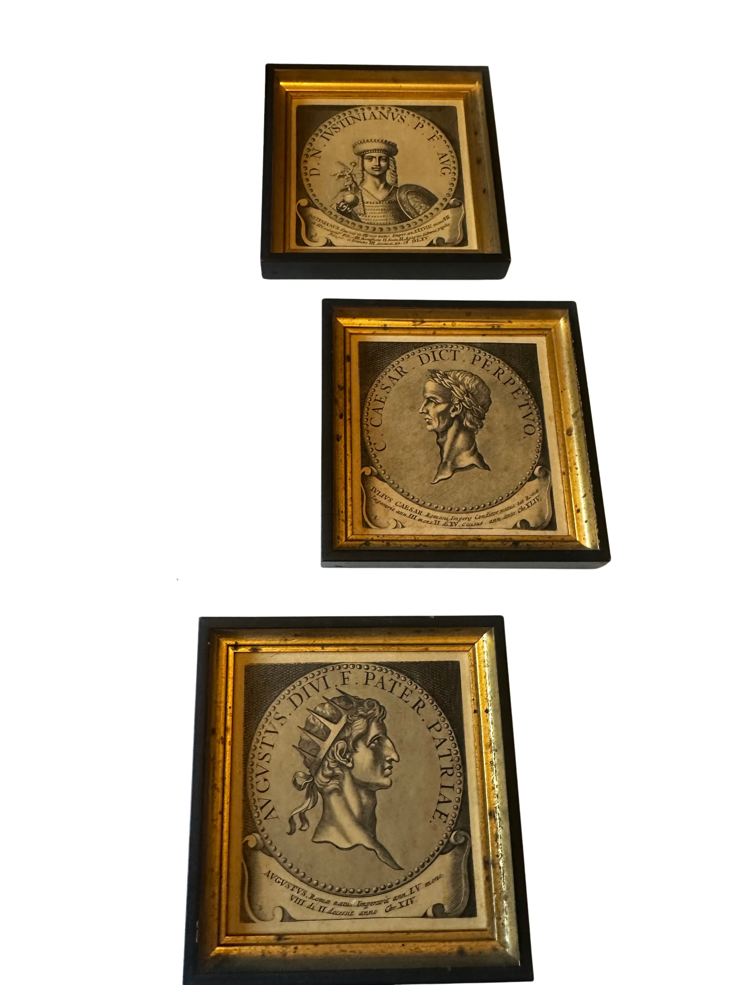 Set of Three Classical Roman Emperor Portrait Prints in Gilt Frames