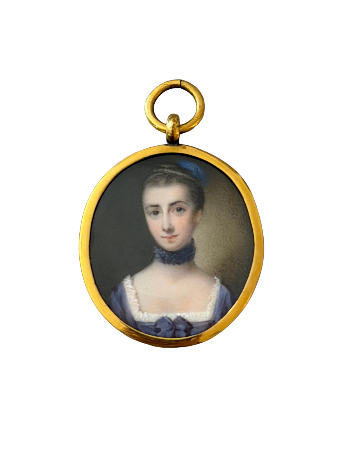 Mid-18th Century British Portrait Miniature of a Young Woman in Gold Bezel, Circa 1745