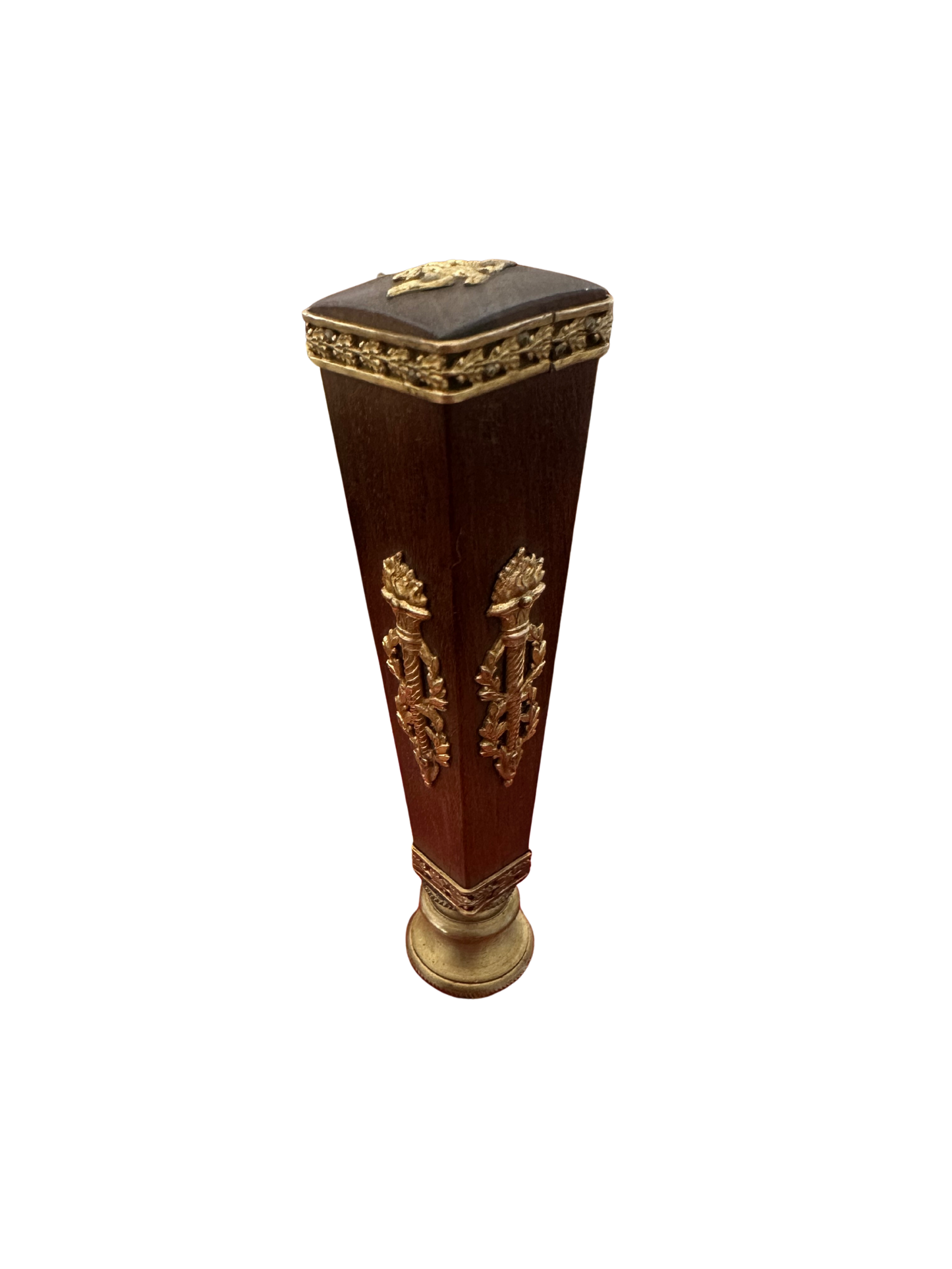 French Imperial Mahogany Wax Seal with Ormolu Torch Motif and Eagle (Circa 1810-1855)