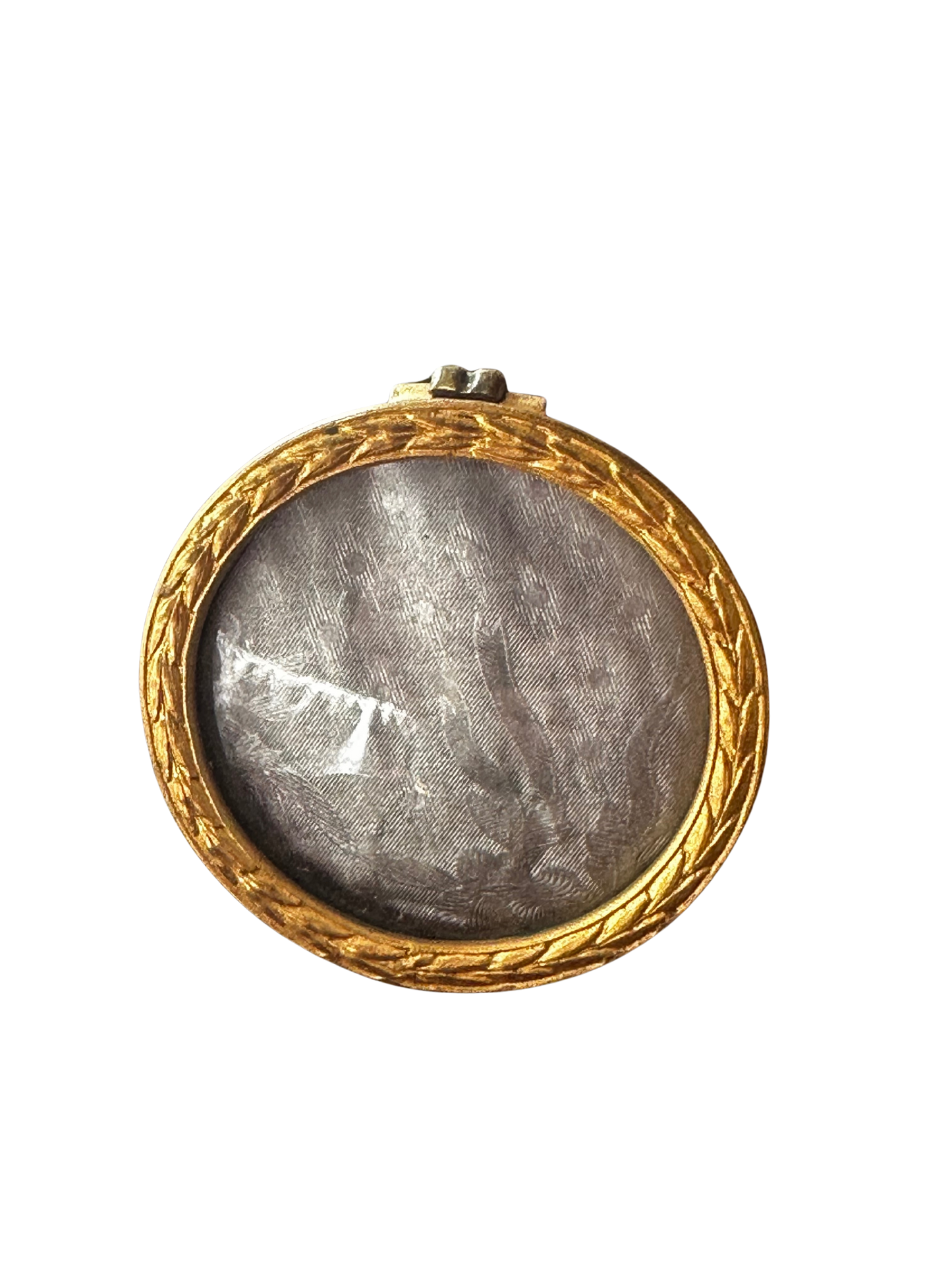 Late 18th / Early 19th C French Gilt Miniature Circular Portrait Frame with Laurel Wreath Motif