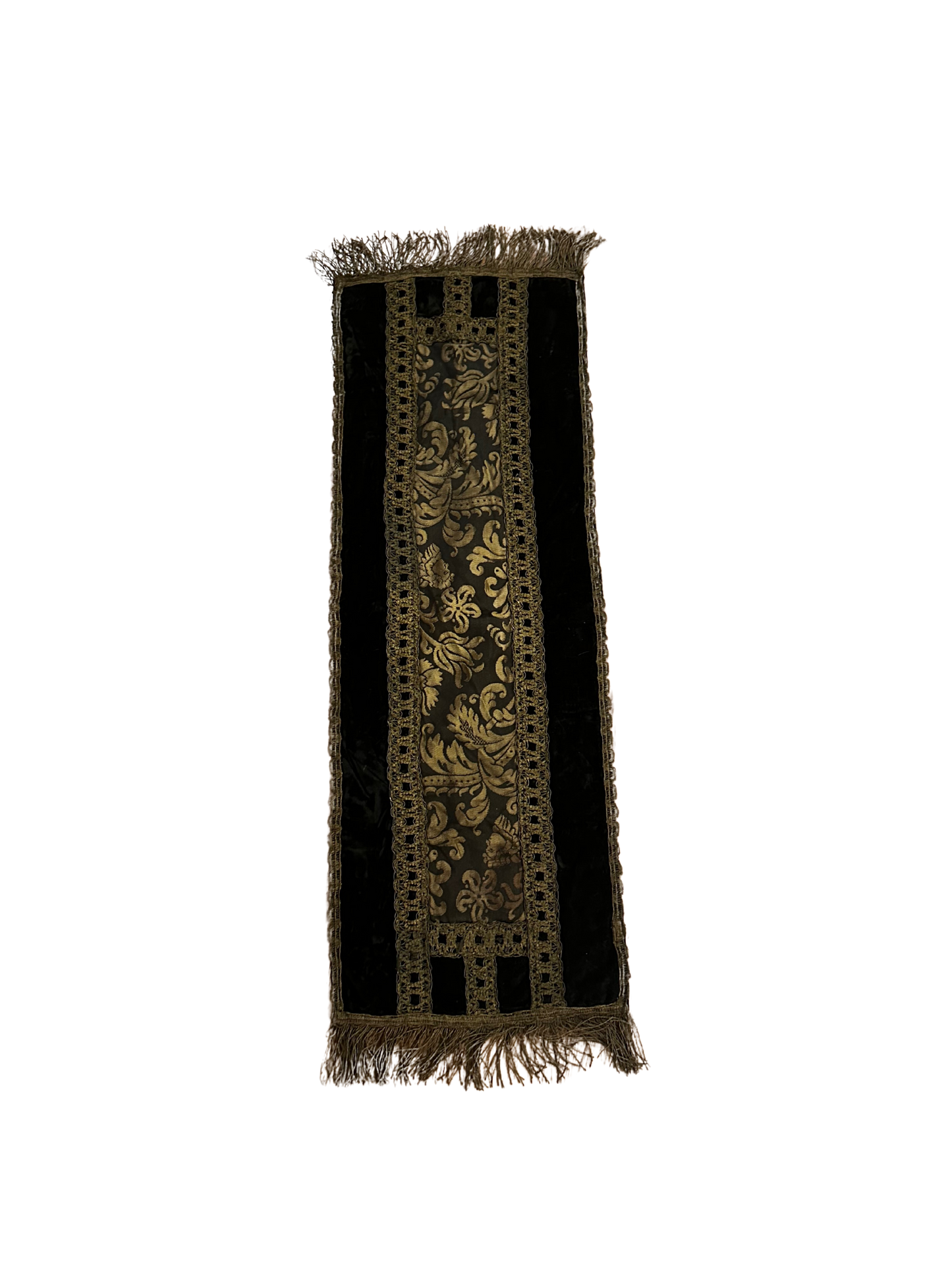 Victorian/Baroque Revival Black Velvet and Gold Metal Threaded Runner