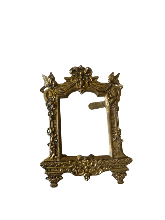 Late 19th C Mini Trudeau Mirror-Style Bronze Grame with Birds