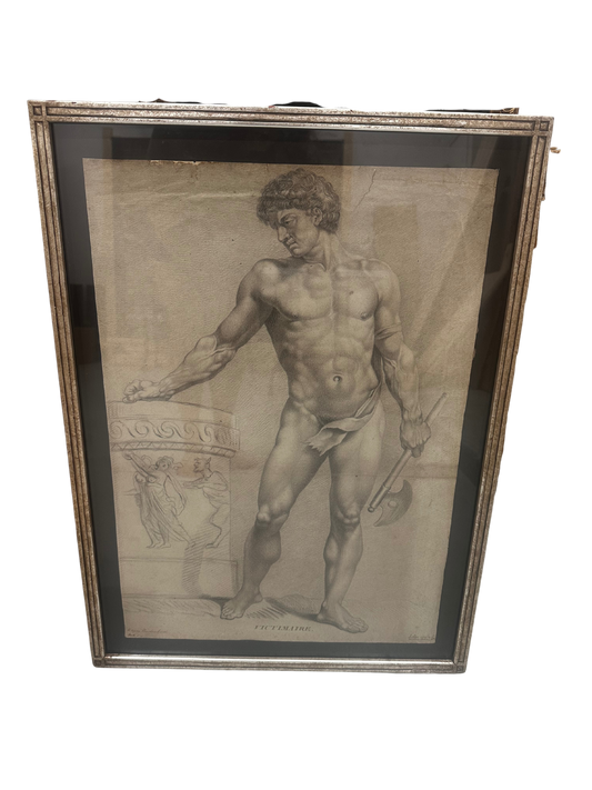 Johann Heinrich Lips (1758-1817) Black Chalk Male Nude "Victimaire"