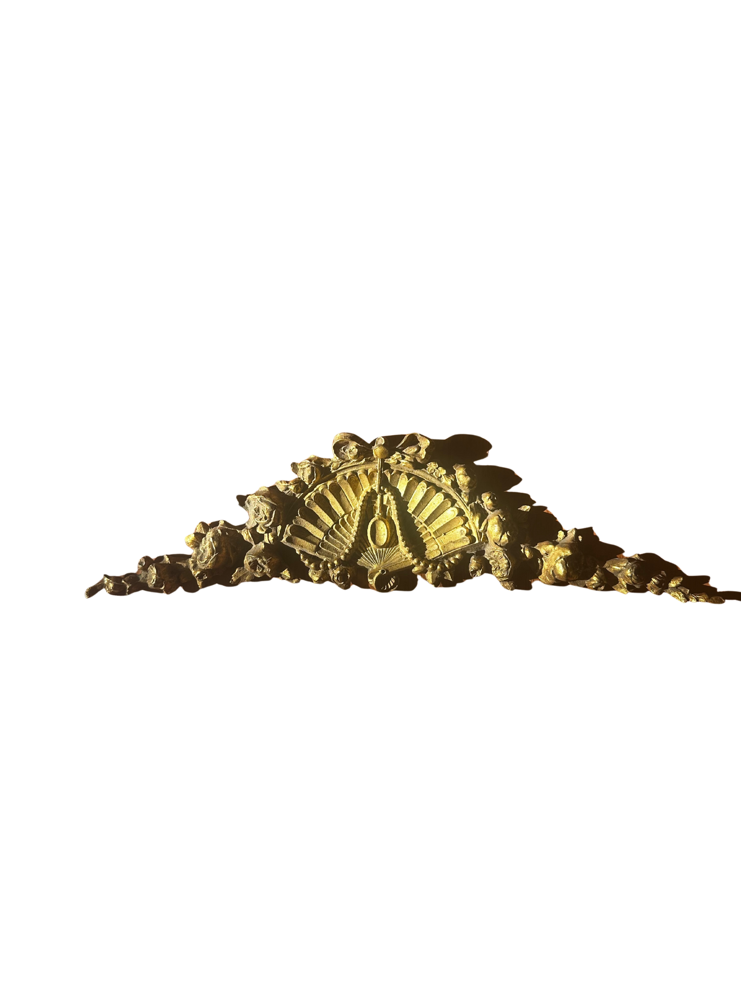 Late 19th C Ornate Bronze Fan and Medallion Wall Swag / Furniture Mount - JW Foundry