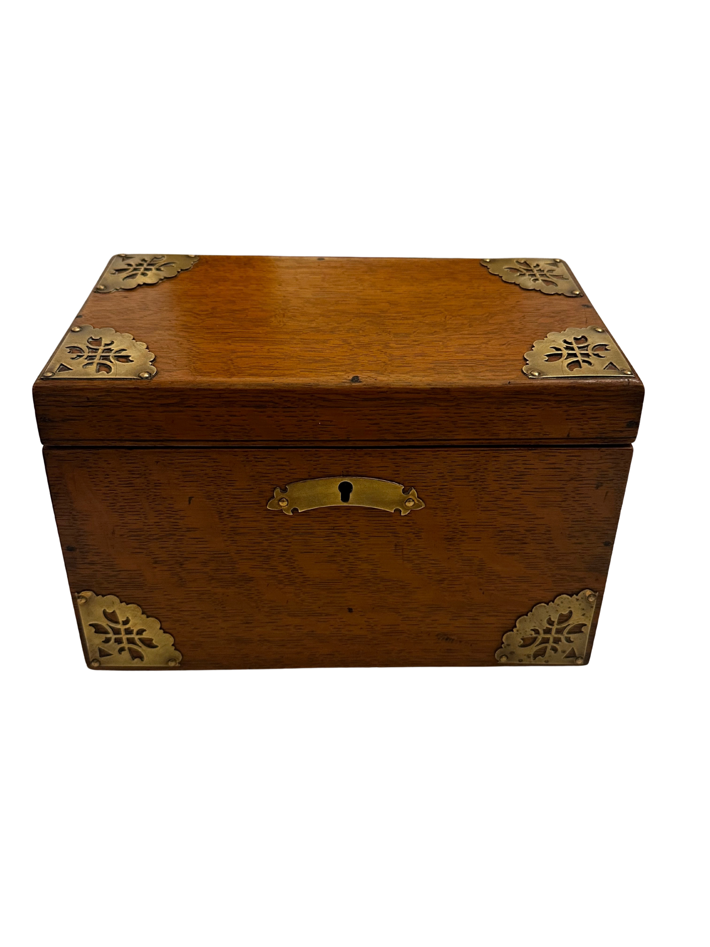 Antique English Oak Stationary Box with Brass Corner Mounts and Letter Dividers