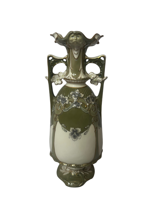 Large Royal Dux Art Nouveau Parcel-Gilt and Painted Porcelain Vase