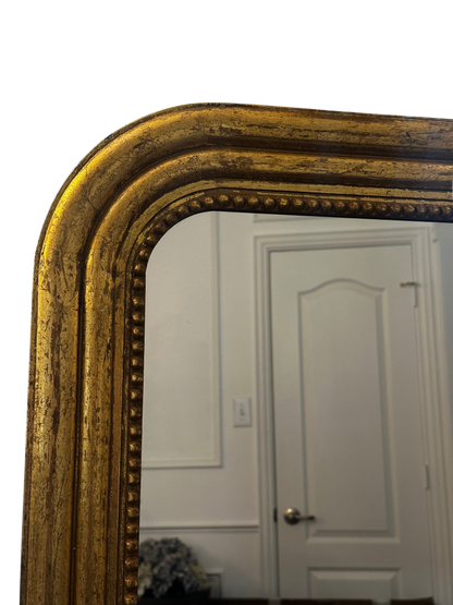 Arched Gilt Louis Philippe Style Wall Mirror with Beaded Inner Slip