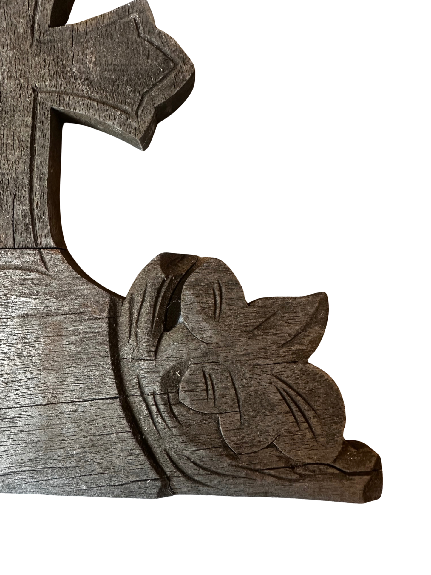 Hand-Carved Wooden Devotional Cross Panel Marked VII