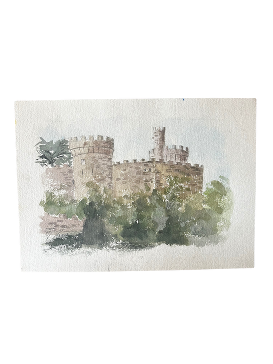 Watercolor on Paper of Chateau de Veauce (Signed by French Regional Artist Evelyne Devisme; 1992)