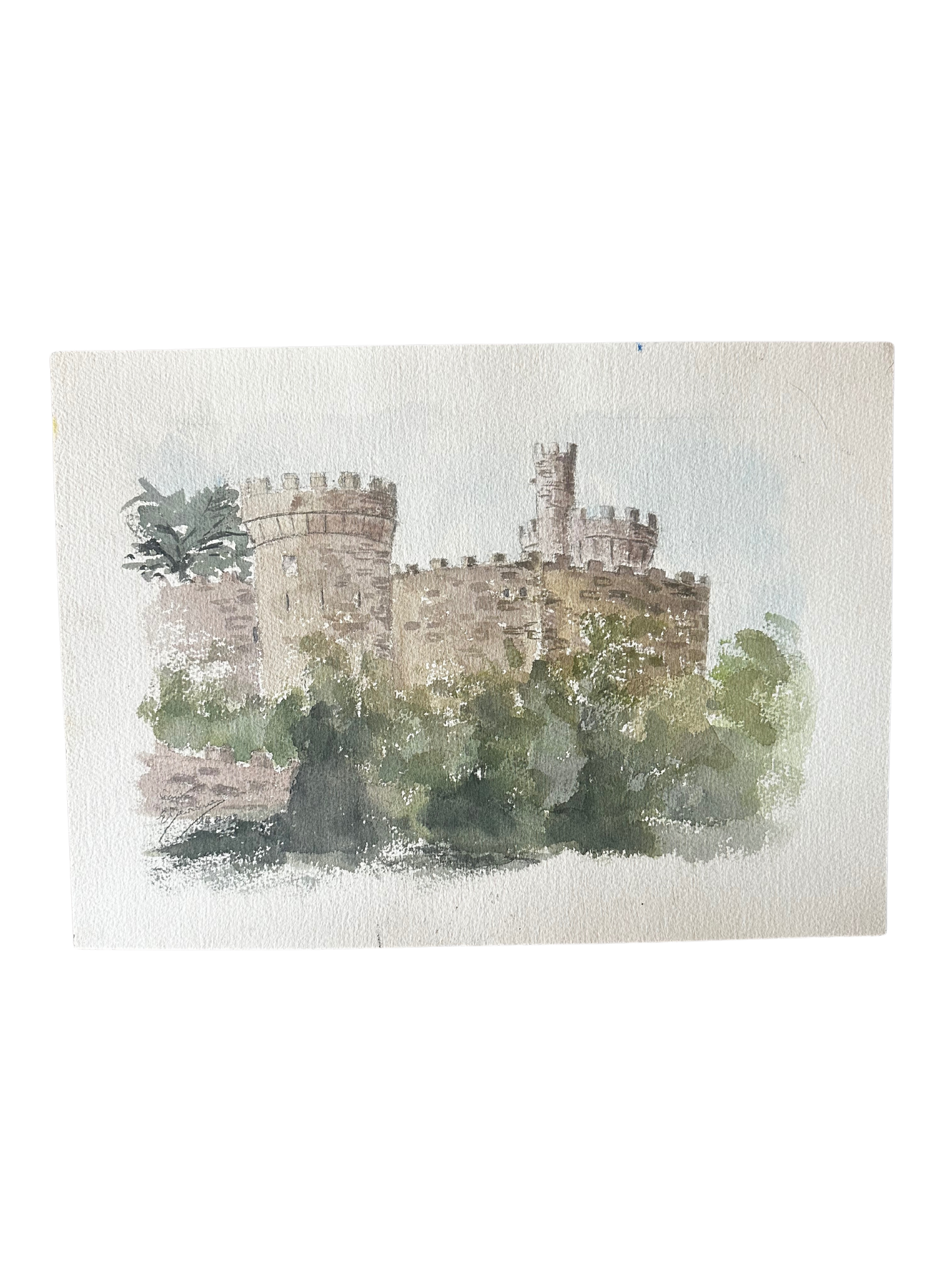 Watercolor on Paper of Chateau de Veauce (Signed by French Regional Artist Evelyne Devisme; 1992)