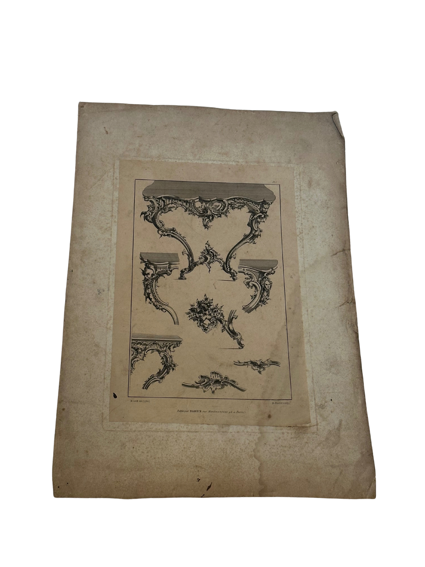 19th-Century French Rococo Revival Furniture Ornament Engraving — Plate I